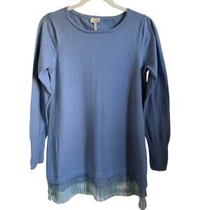 LOGO By Lori Goldstein Tunic Top Sz S Layered Lace Lagenlook Long Sleeves Blue
